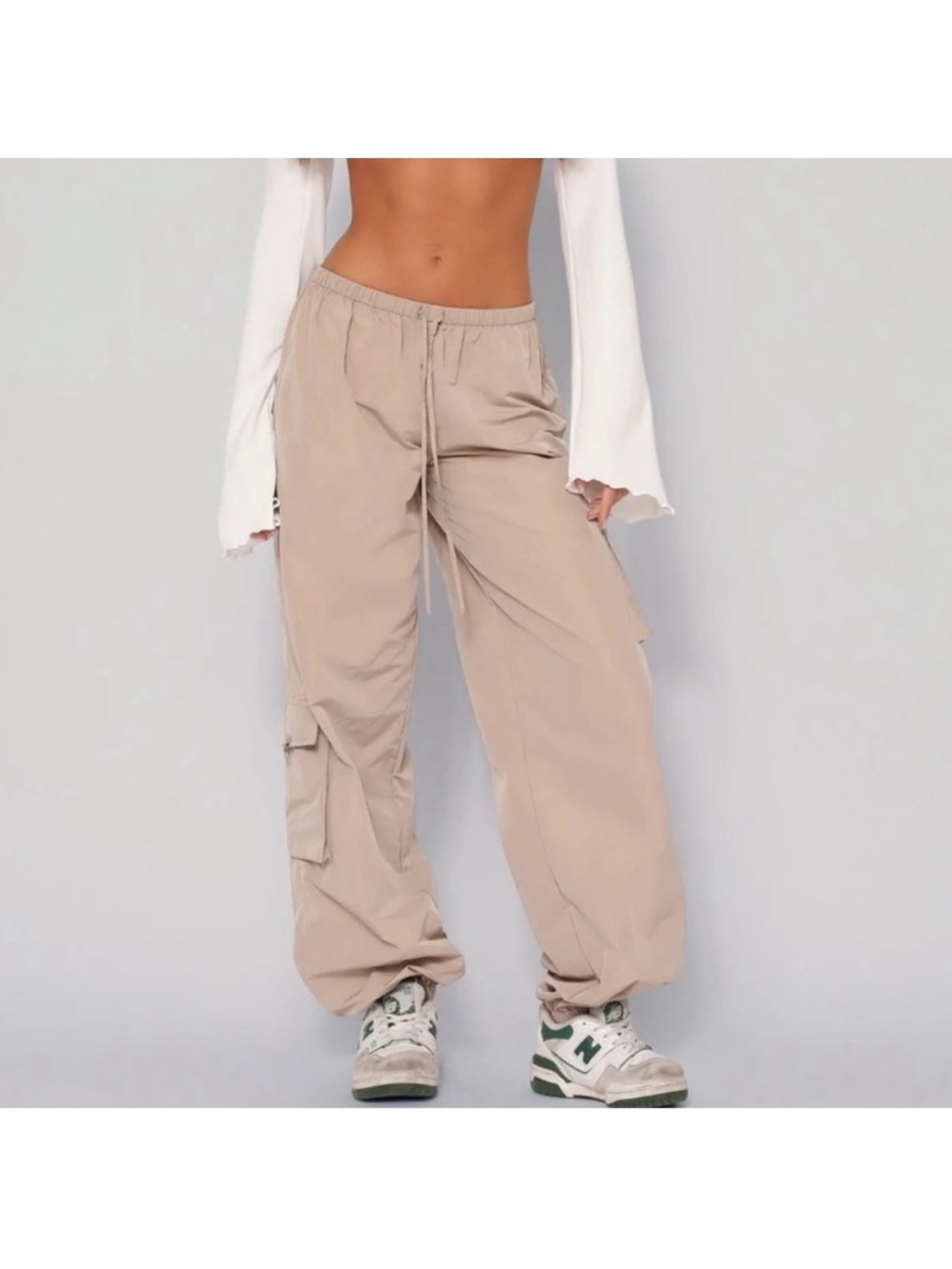 NEW Tiger Mist low rise tan/beige trinity cargo parachute lightweight pants